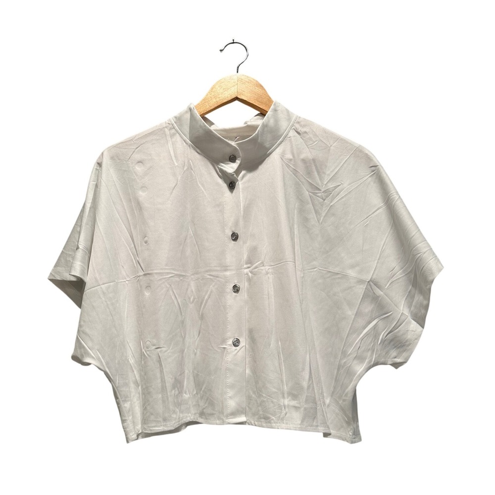 Minimalist White Button Front‎ Blouse Boxy Short Sleeve Top Size 2XL